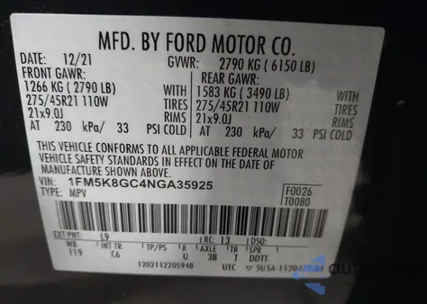 2022 Ford Explorer St from USA, damaged, VIN 1FM5K8GC4NGA35925